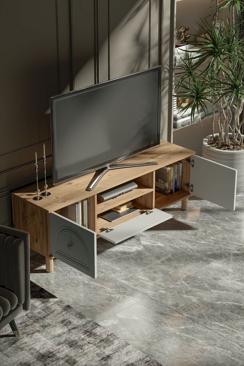 Comoda TV, Hanah Home, Arcera 150, 150x53x41 cm, PAL, Pin Atlantic / Alb - view 2