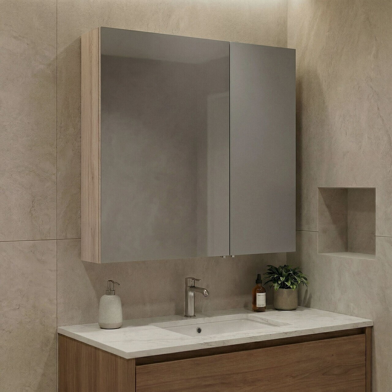 Dulap de baie cu oglindă, Hanah Home, Side 60, Stejar