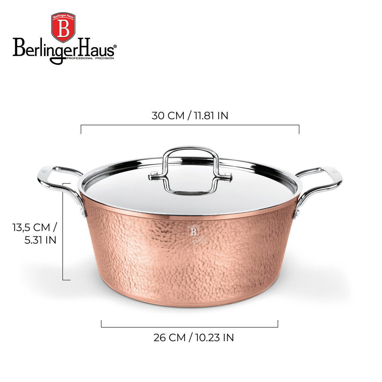 Oala cu capac Berlinger Haus, Hammered Copper, 30 cm, 8 L, aluminiu forjat, cupru - view 5