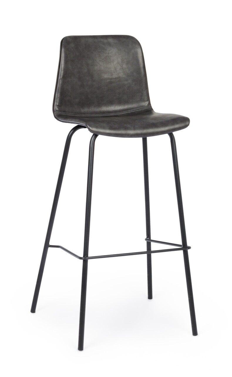 Scaun de bar Kyra, Bizzotto, piele ecologica, 39x44x103.5 cm, gri