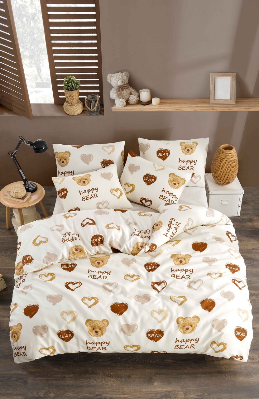 Lenjerie de pat pentru o persoana, Teddy Bear Heart, Tabu Home, 65% bumbac/35% poliester