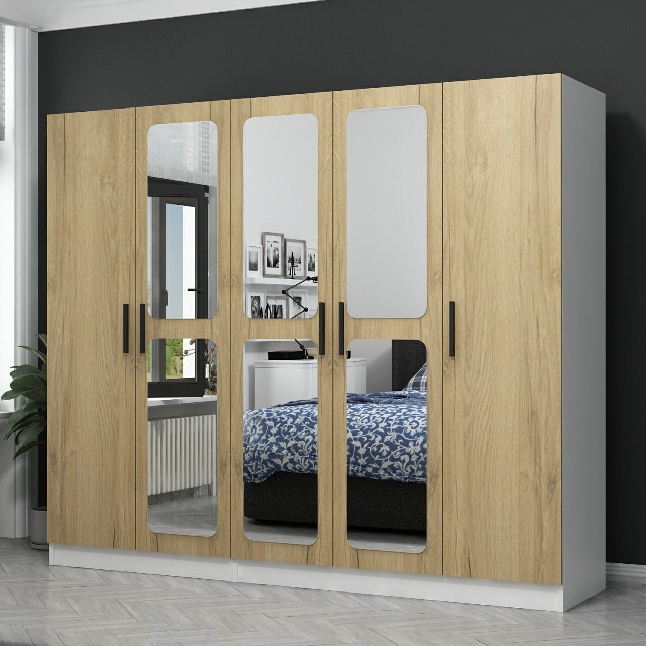Dulap pentru haine, Minerva, Kale, 225x210x52 cm, PAL, Maro - 1 | YEO