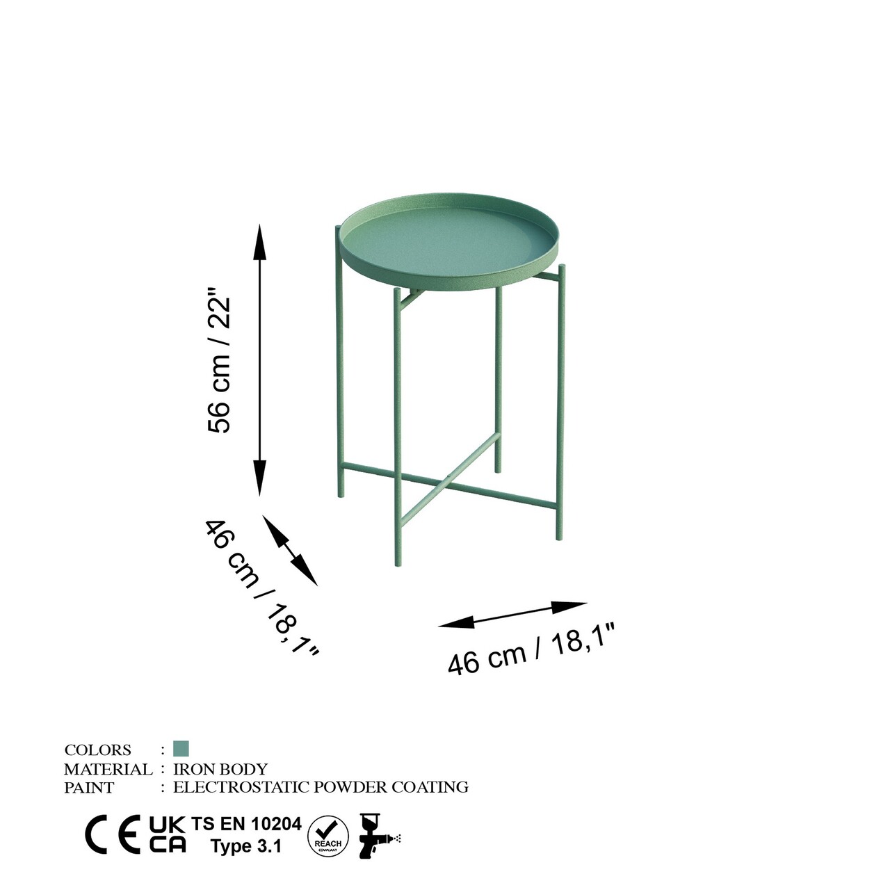 Masuta de cafea, Cerritos, Shb-007-D, 46x56x46 cm, Metal, Verde