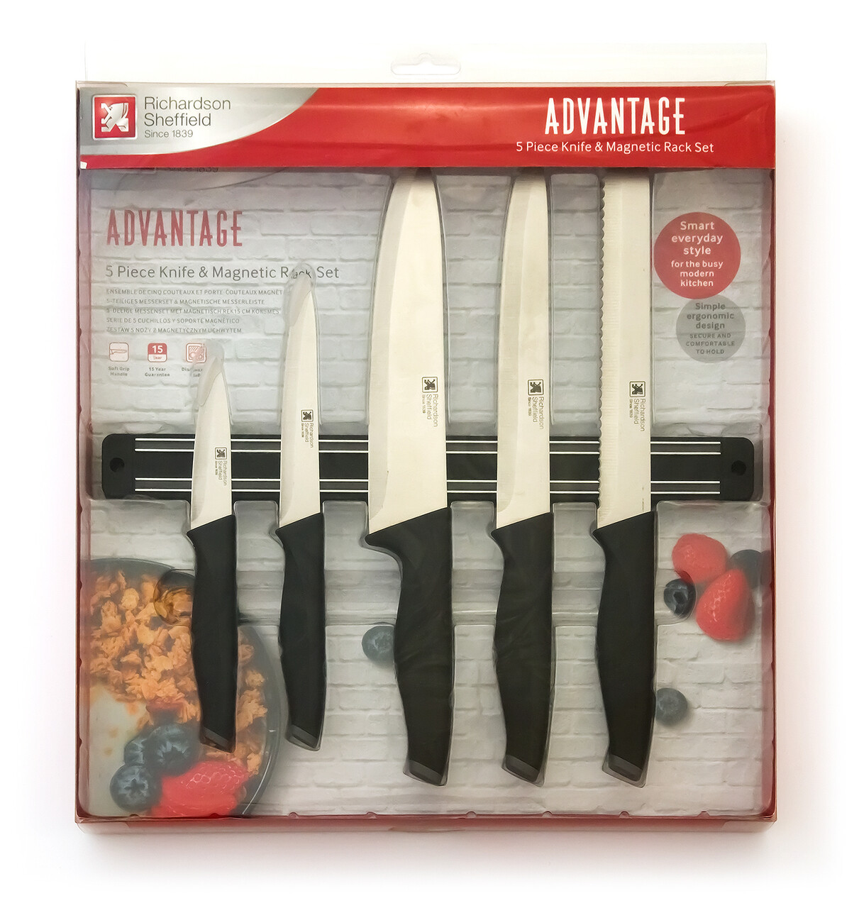 Set 5 cutite si suport magnetic Advantage, Richardson Sheffield, 9 cm/11 cm/20 cm, inox 13/0, negru — imaginea 11