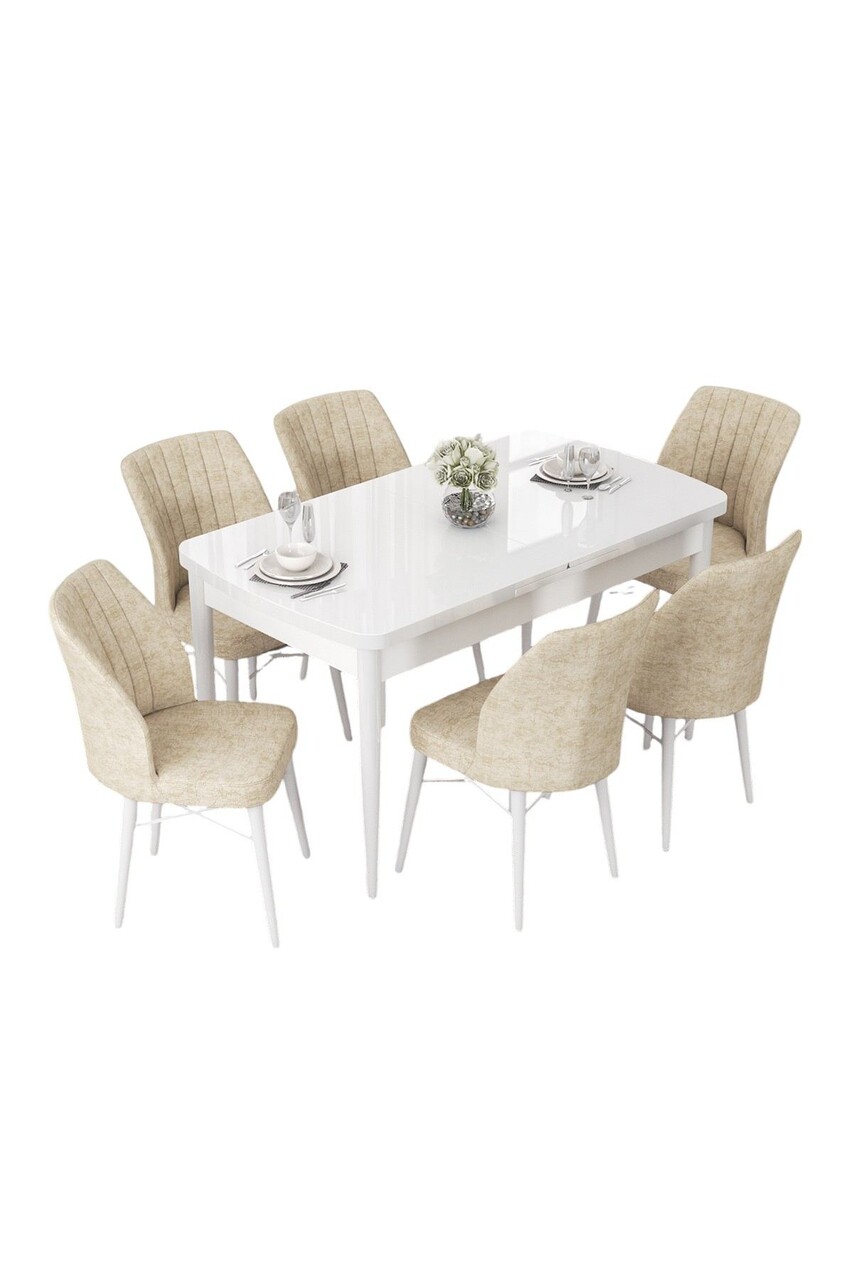 Set masa extensibila si scaune, Hanah Home, Nef, Alb / Crem - view 2
