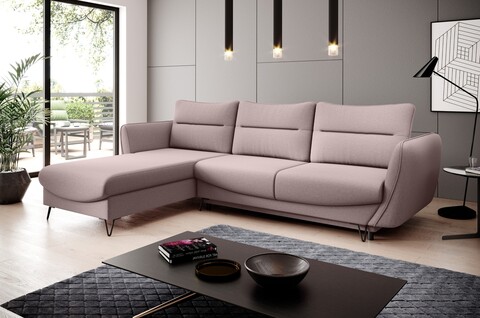 Coltar extensibil stanga 3 locuri ELTAP, LT-101GO, Silva, 276x201x100 cm, lemn/poliester, roz deschis