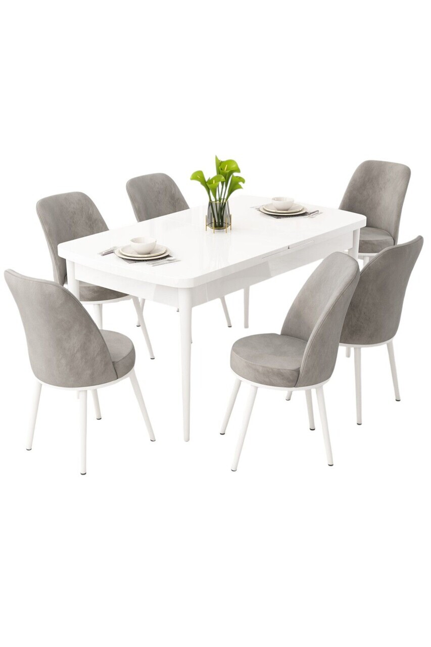 Set masa extensibila si scaune (7 piese), Hanah Home, Rax, Alb/Gri — imaginea 2