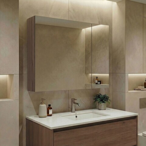 Dulap de baie cu oglindă, Hanah Home, Side 80, Maro inchis
