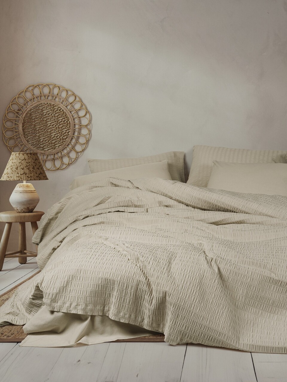 Lenjerie de pat dubla, Sungai - Beige, Cotton Box, 60% bumbac/40% poliester