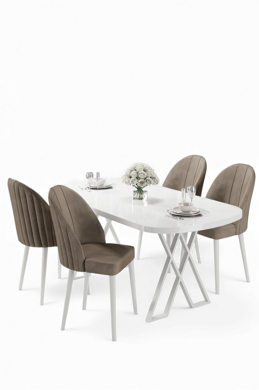 Set masă și scaune (5 bucăți), Hanah Home, Kaye, Alb / Cappuccino - view 2