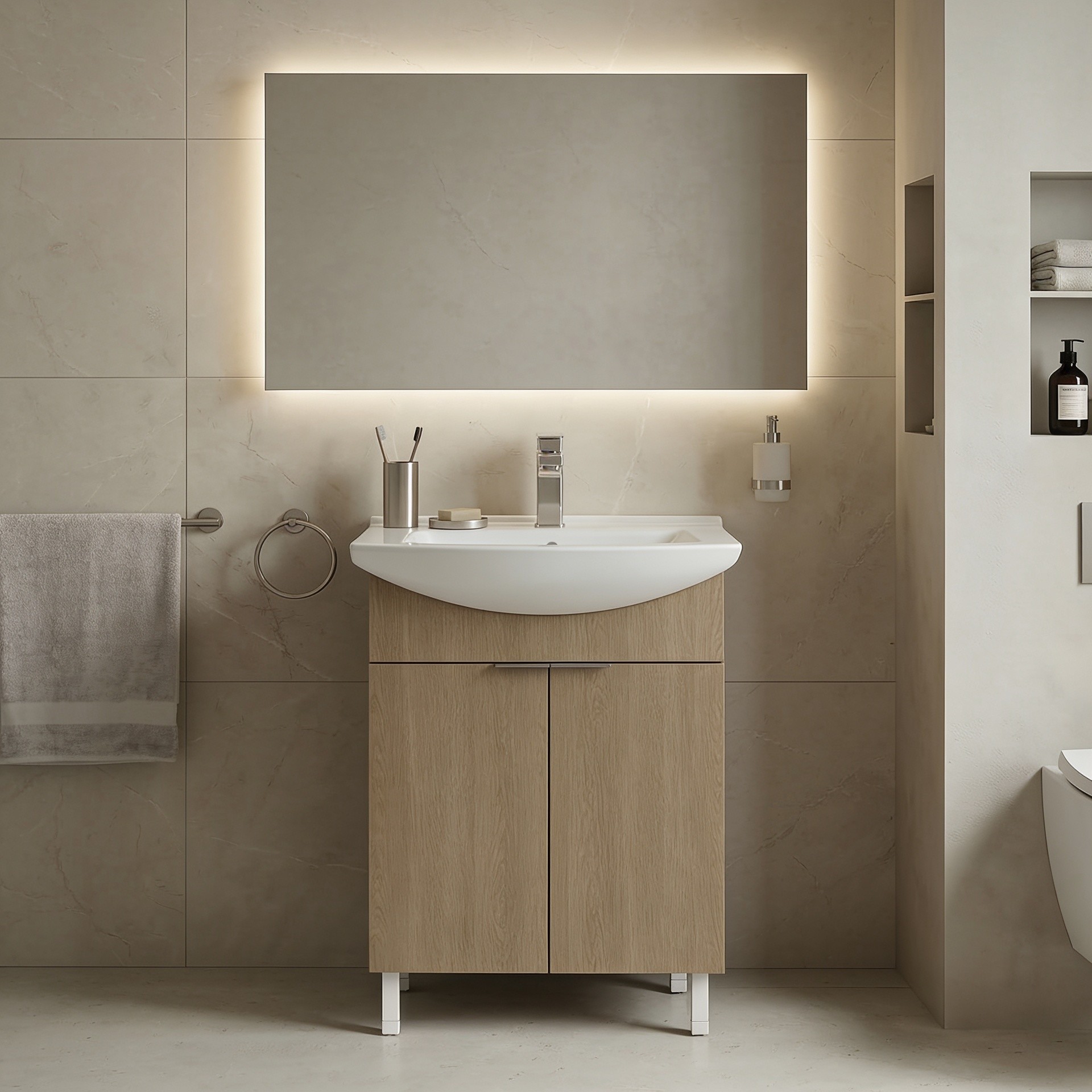 Dulap de baie cu chiuvetă, Hanah Home, Purus 55, Stejar Sonomo