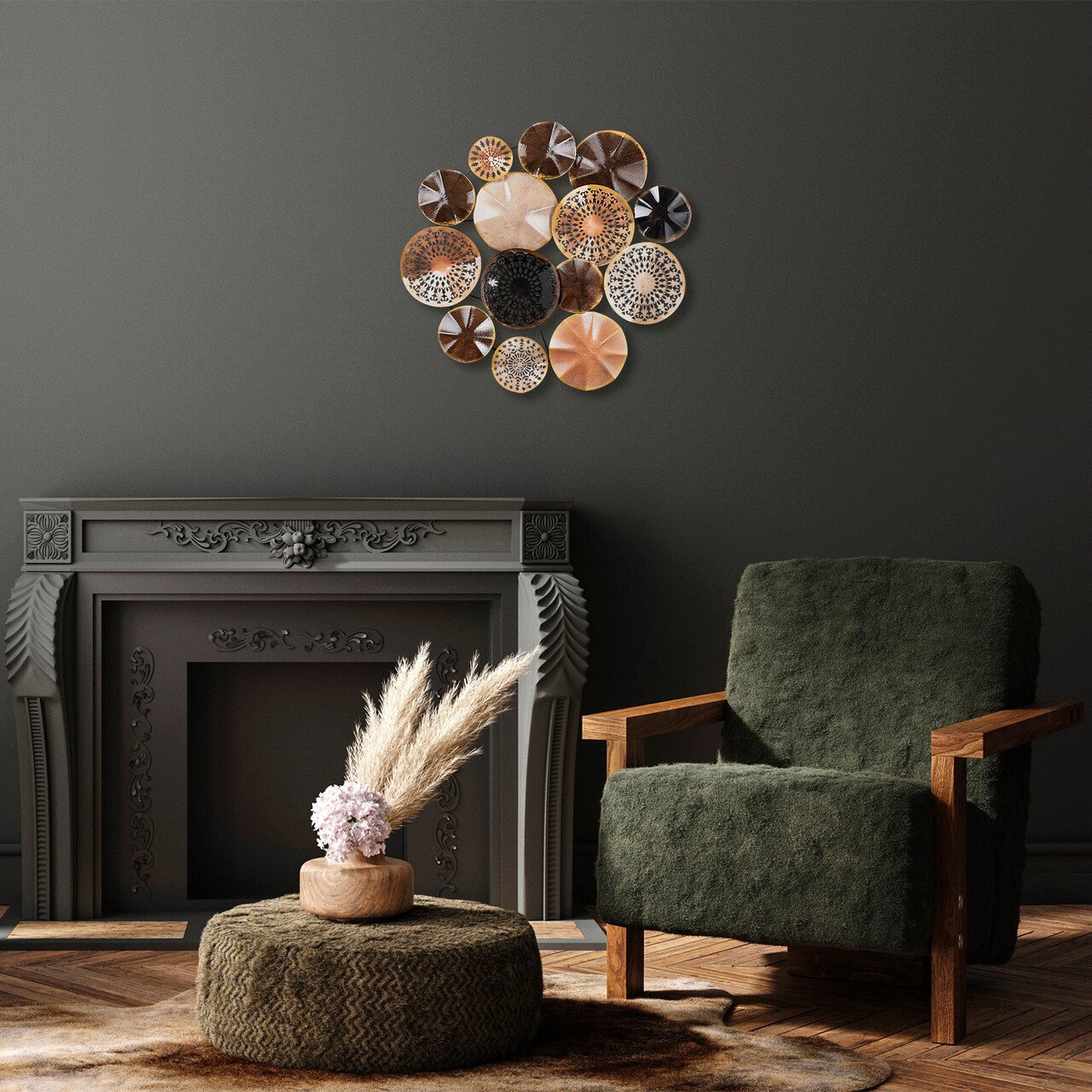 Decoratiune de perete, Sanatsal, Metal, Dimensiune: 32 x 90 cm, Multicolor - 1 | YEO