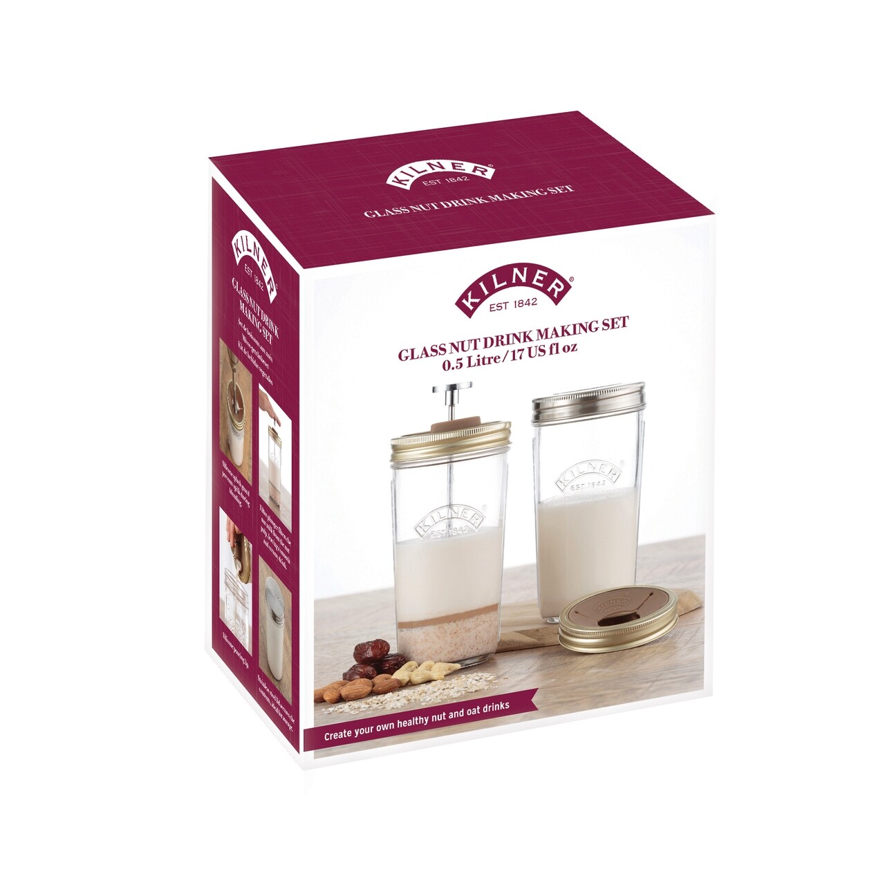 Set 2 recipiente pentru preparat bauturi pe baza de nuci, Kilner, Nut Drink, 0.5 L, sticla, transparent - 1 | YEO