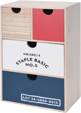 Mini dulap pentru depozitare, 20x12x30 cm, 4 sertare, lemn, multicolor
