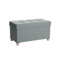 Bancheta cu spatiu depozitare, Songmics, 76x38x40 cm, max 300 kg, in sintetic/MDF/picioare din lemn masiv, gri inchis