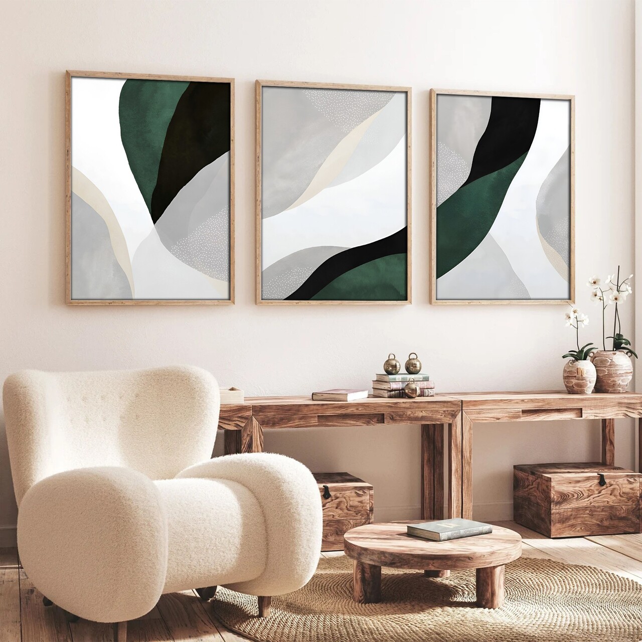 Set 3 tablouri decorative Huhu229 Cadru: 100% LEMN MASIV (Grosime: 2 cm) Multicolor