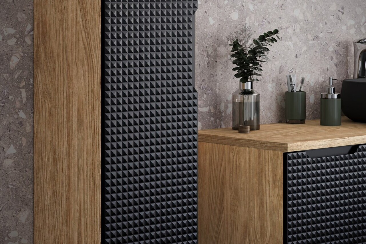 Set mobilier baie Luxor Black 90 cm, dulap inalt si masca cu lavoar, Comad, MDF/PAL, stejar/negru - view 2