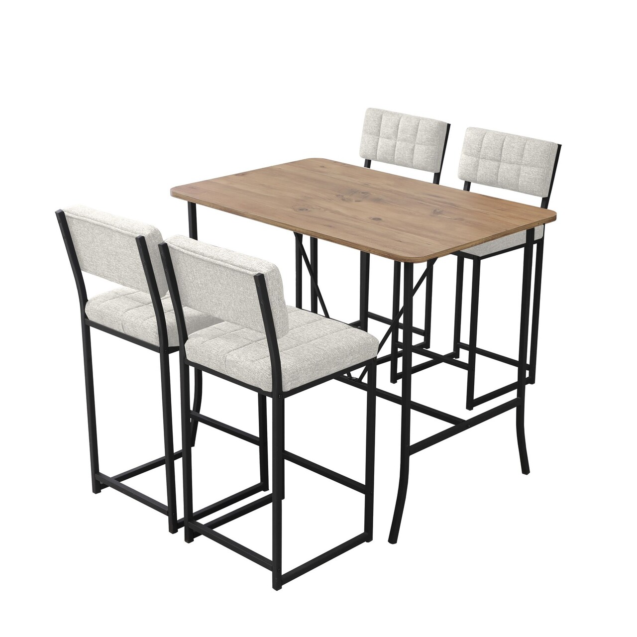 Set masa si 4 scaune de bar, Hanah Home, Retro, Crema/Nuca - imagine 3