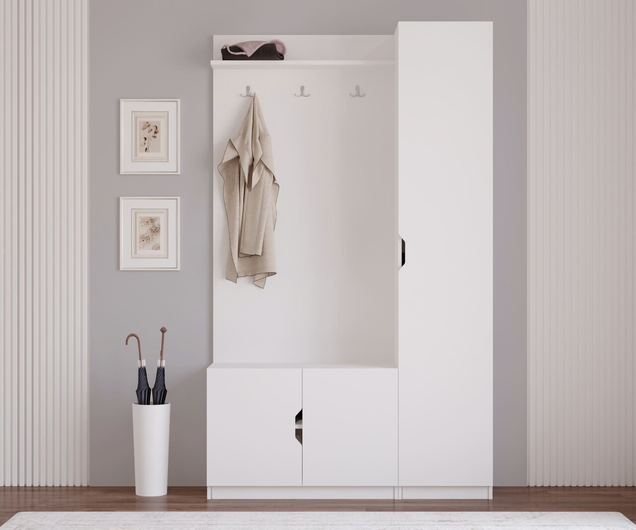 Cuier de perete, Rabi, Rb-159, 120x200x35 cm, Alb mat - 1 | YEO