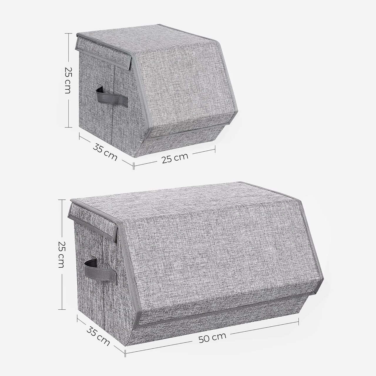 Set 3 cutii depozitare Songmics, 25x35x25 cm/50x35x25 cm, textil cu aspect de in/fier, stivuibile, max 10 kg,  gri - view 7