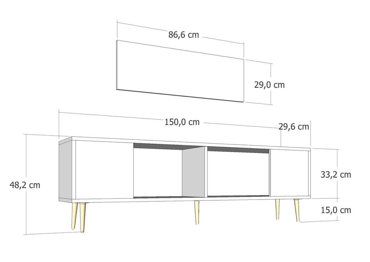Comoda TV, Olivia, Dekos, 150x48 cm, PAL , Antracit / Argintiu