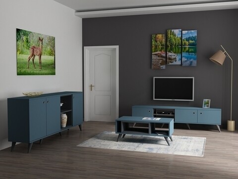 Mobilier pentru living amata, gauge concept, 3 piese, pal, antracit/albastru