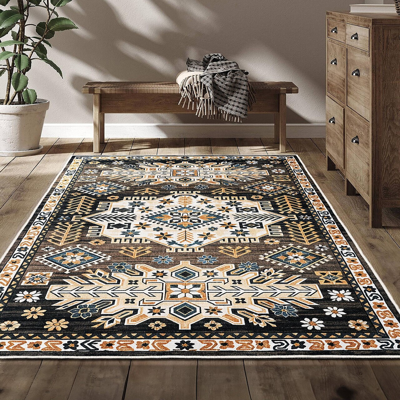 Covor, Kece-Fr82, 80x200 cm, Maro — imaginea 2