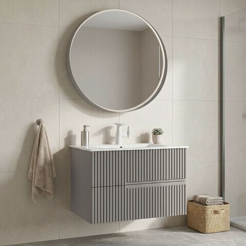 Set Dulap de Baie cu Chiuvetă și Oglindă (2 Piese), Hanah Home, Moonlight 70 v2, Nurcă mată