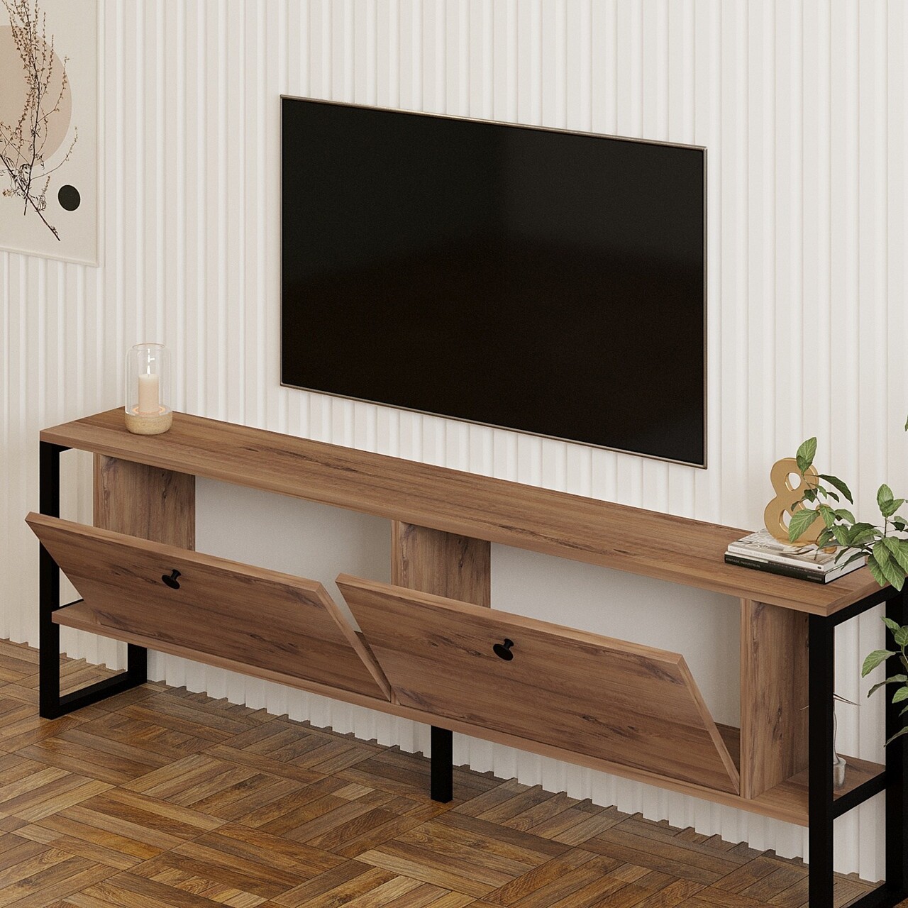 Comoda TV, Puqa Design, Ahu, 160x50.4x24.5 cm, PAL, Maro - 2 | YEO