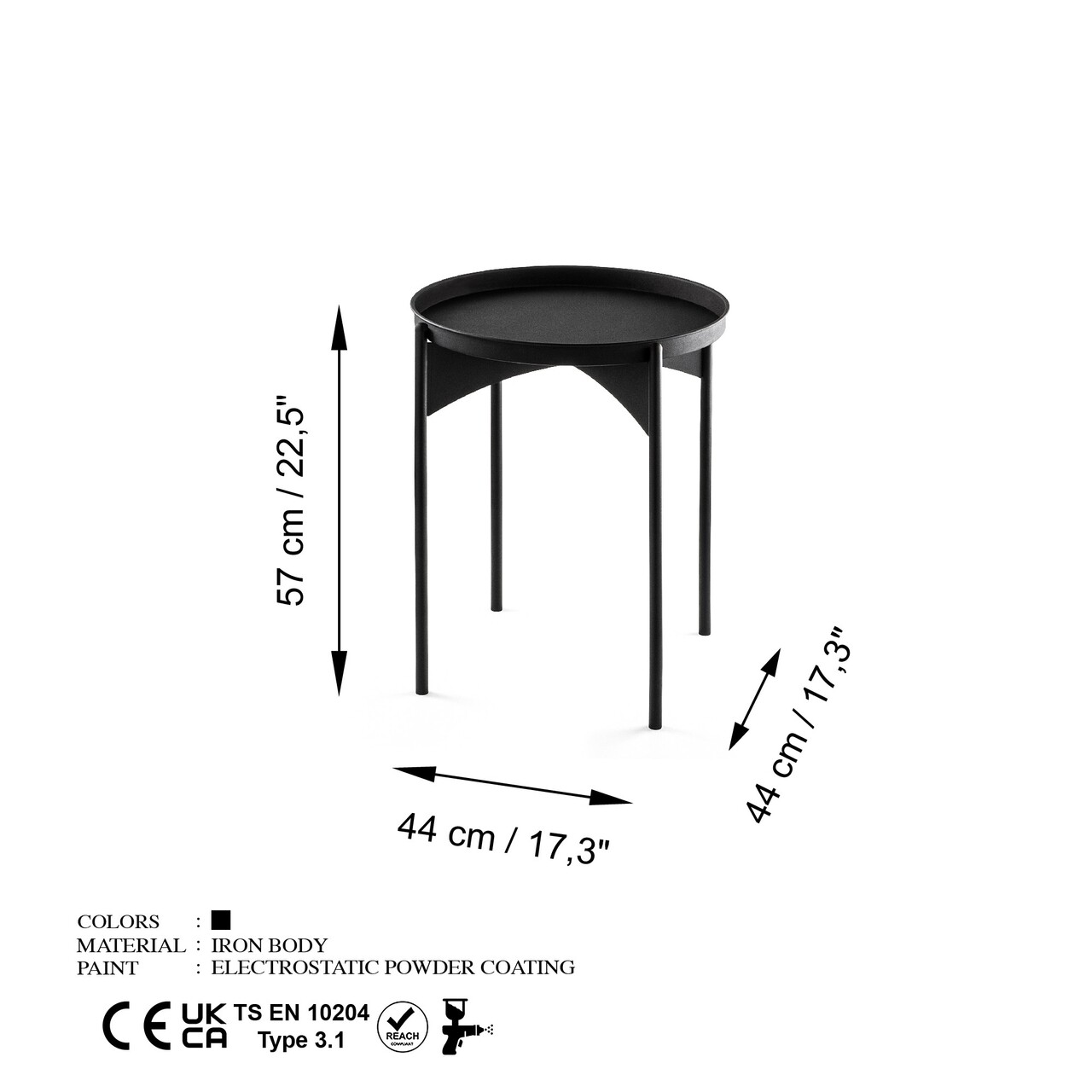 Masuta de cafea, Cerritos, Shb-002-A, 44x57x44 cm, Metal, Negru