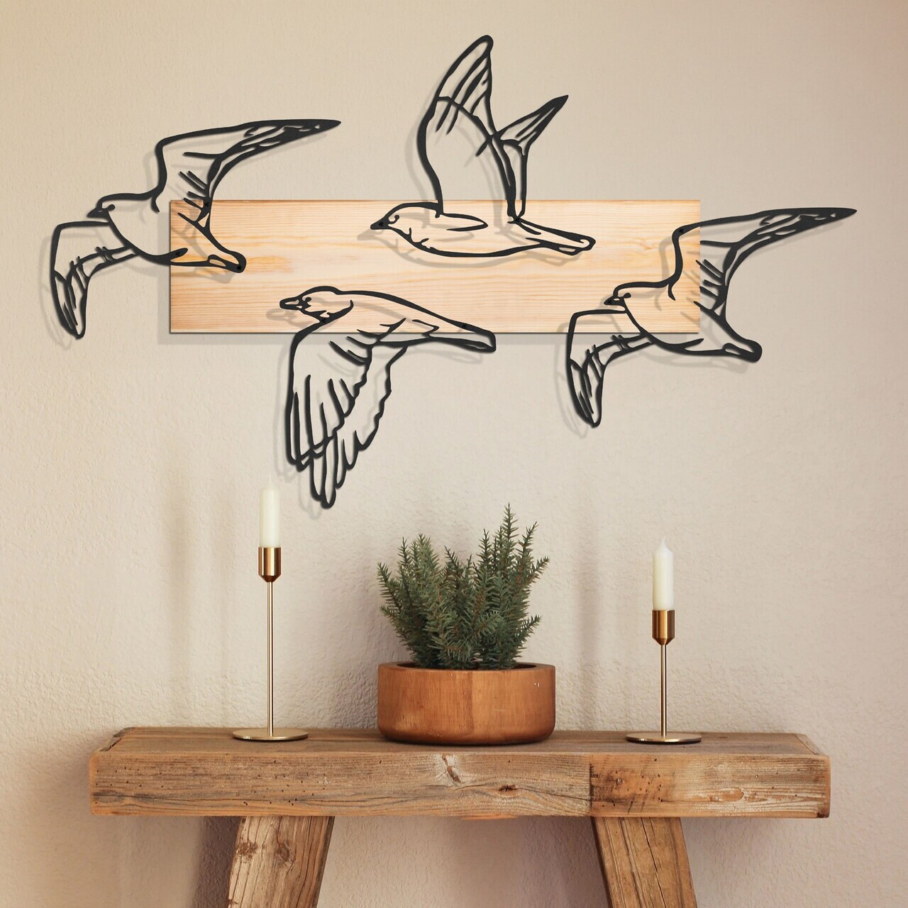 Decoratiune de perete, Mouette, Cadru: Lemn (Grosime: 2 cm), Natural/Negru — imaginea 2