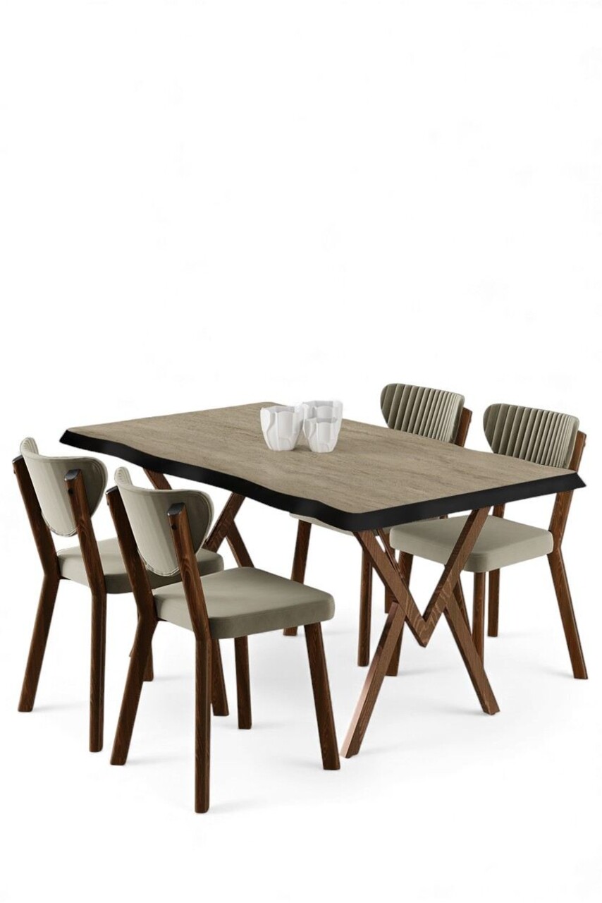 Set masă și scaune (5 bucăți), Hanah Home, Akort, Travertin / Crem - view 2