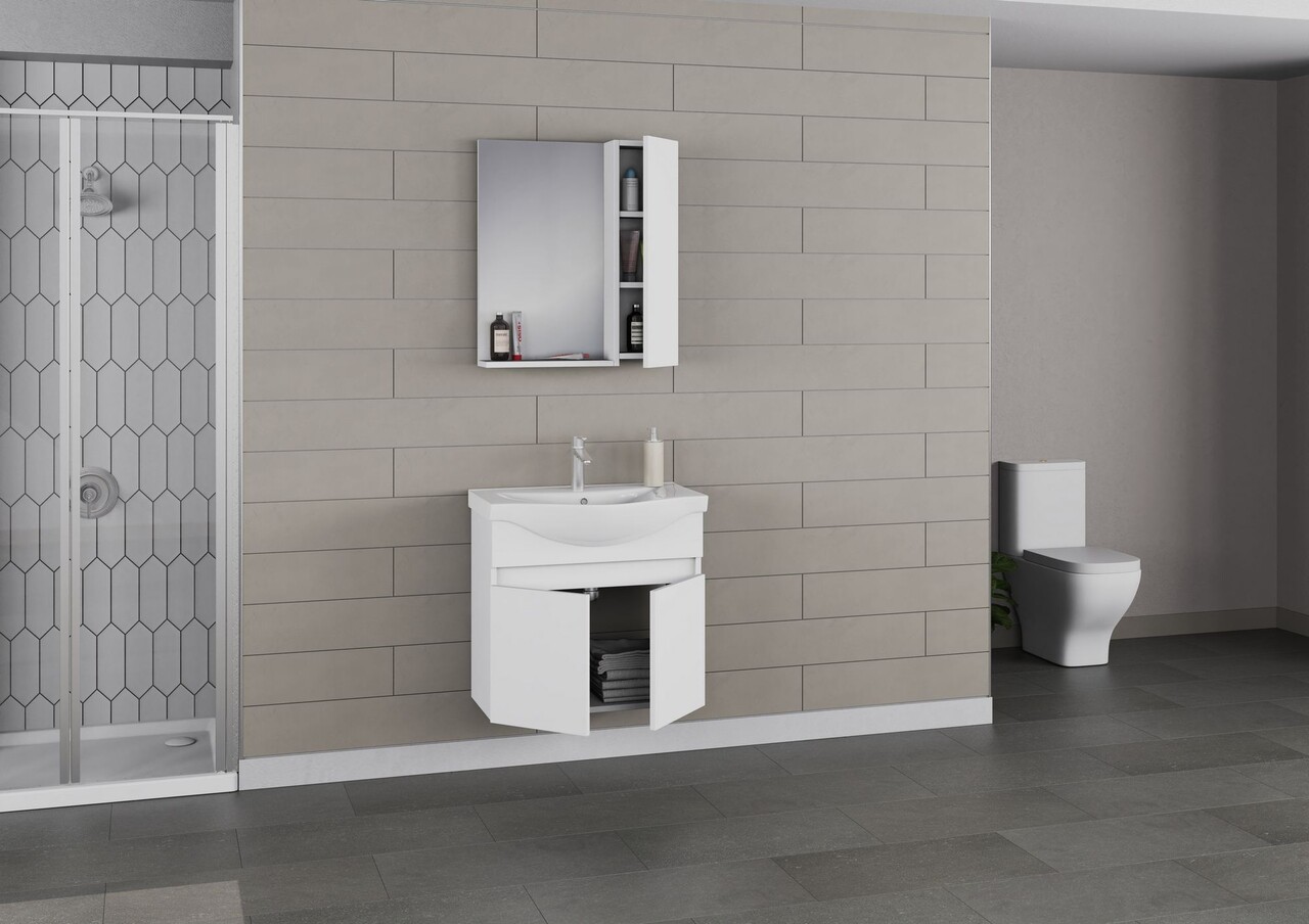 Set mobilier de baie (2 piese), Hanah Home, Sole 65, Alb mat - view 4