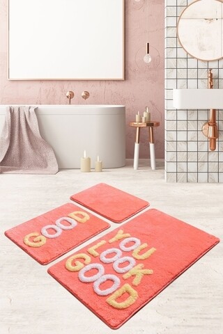 Set 3 covorase de baie good, chilai, 40x60 cm/50x60 cm/60x100 cm, coral