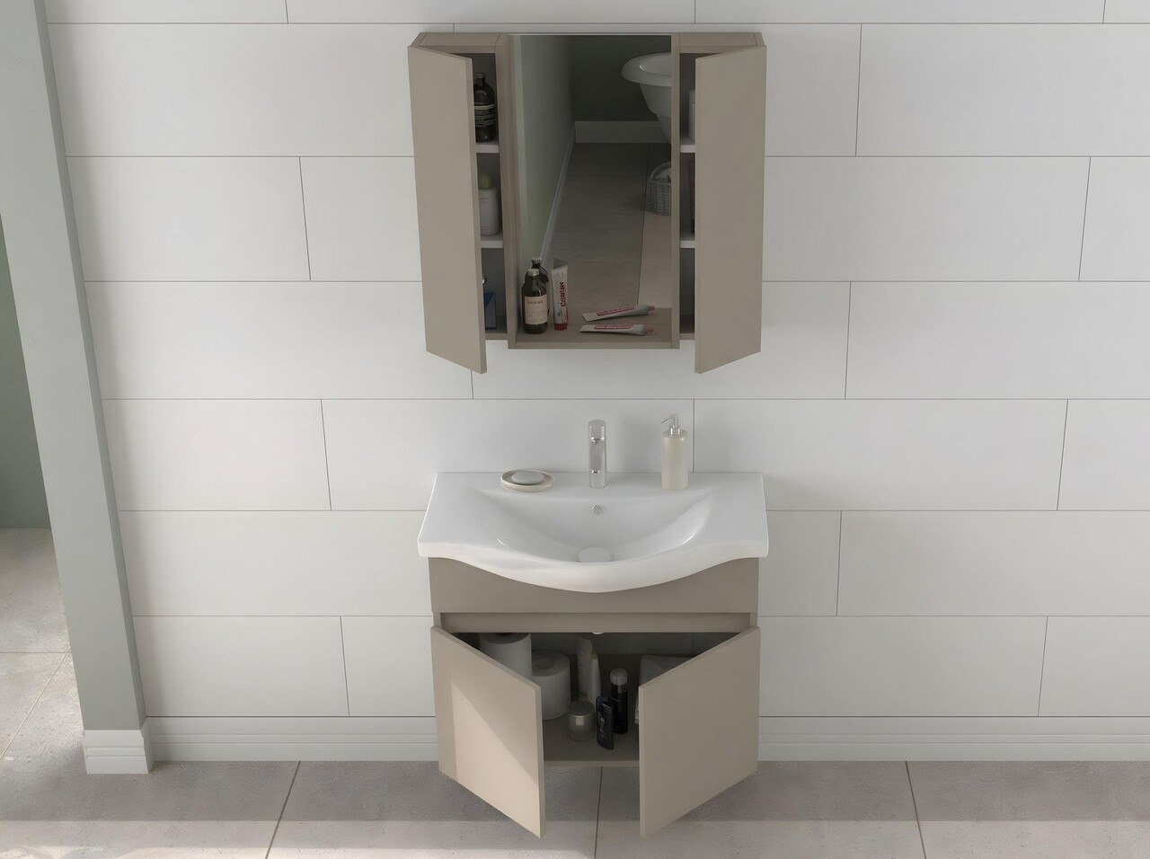 Set mobilier de baie (2 piese), Hanah Home, Sole 80, Latte - view 3