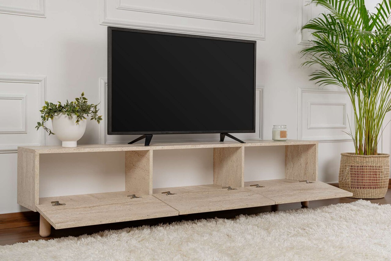 Comoda TV, Odessa, Alvin, 180x42x31.4 cm, Travertin - 2 | YEO