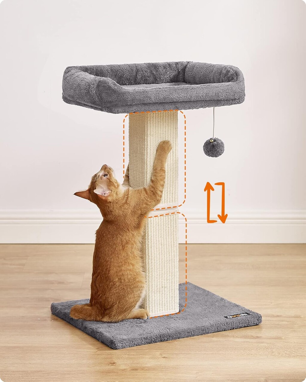 Stalp de zgariat pentru pisici / turn de catarat pentru pisici, Feandrea, 50x40x68 cm, MDF/plus/sisal, gri deschis