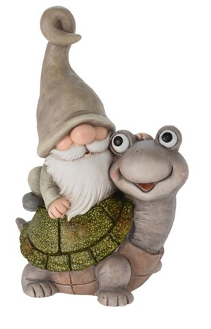 Decoratiune de gradina Gnome and turtle, 28x20x43 cm, oxidat de magneziu