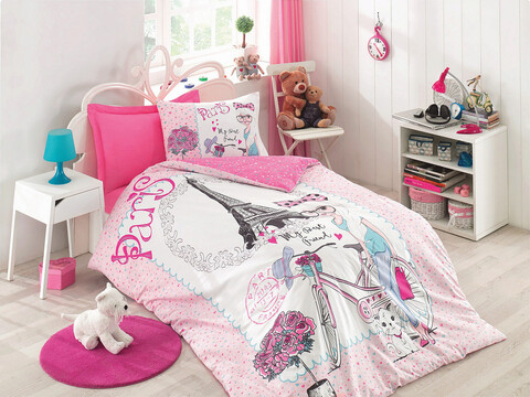 Lenjerie de pat pentru o persoana Young, Bestfriend - Pink, Cotton Box, Bumbac Ranforce