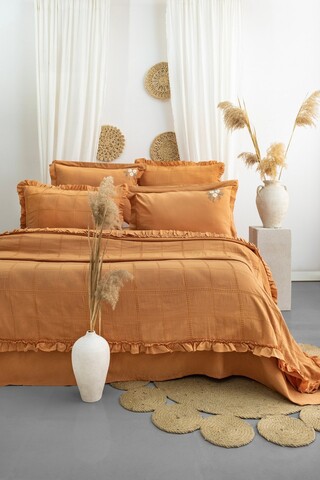 Set cuvertura de pat dubla 3 piese, Fiorella - Orange, Şaheser, 70% bumbac/30% poliester