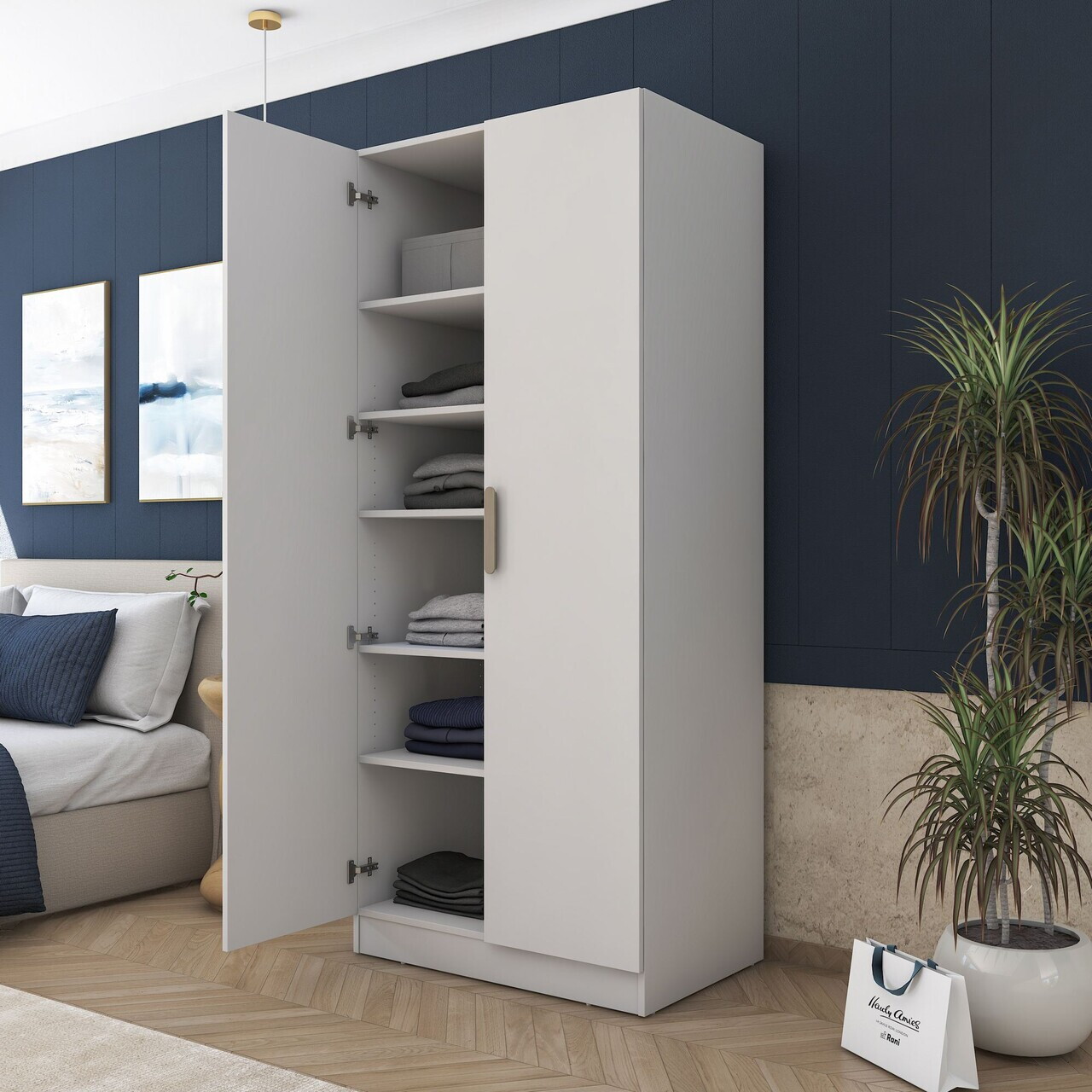 Dulap pentru haine, Hanah Home, BA170, 90x210x57.5 cm, PAL melaminat, Alb - view 4