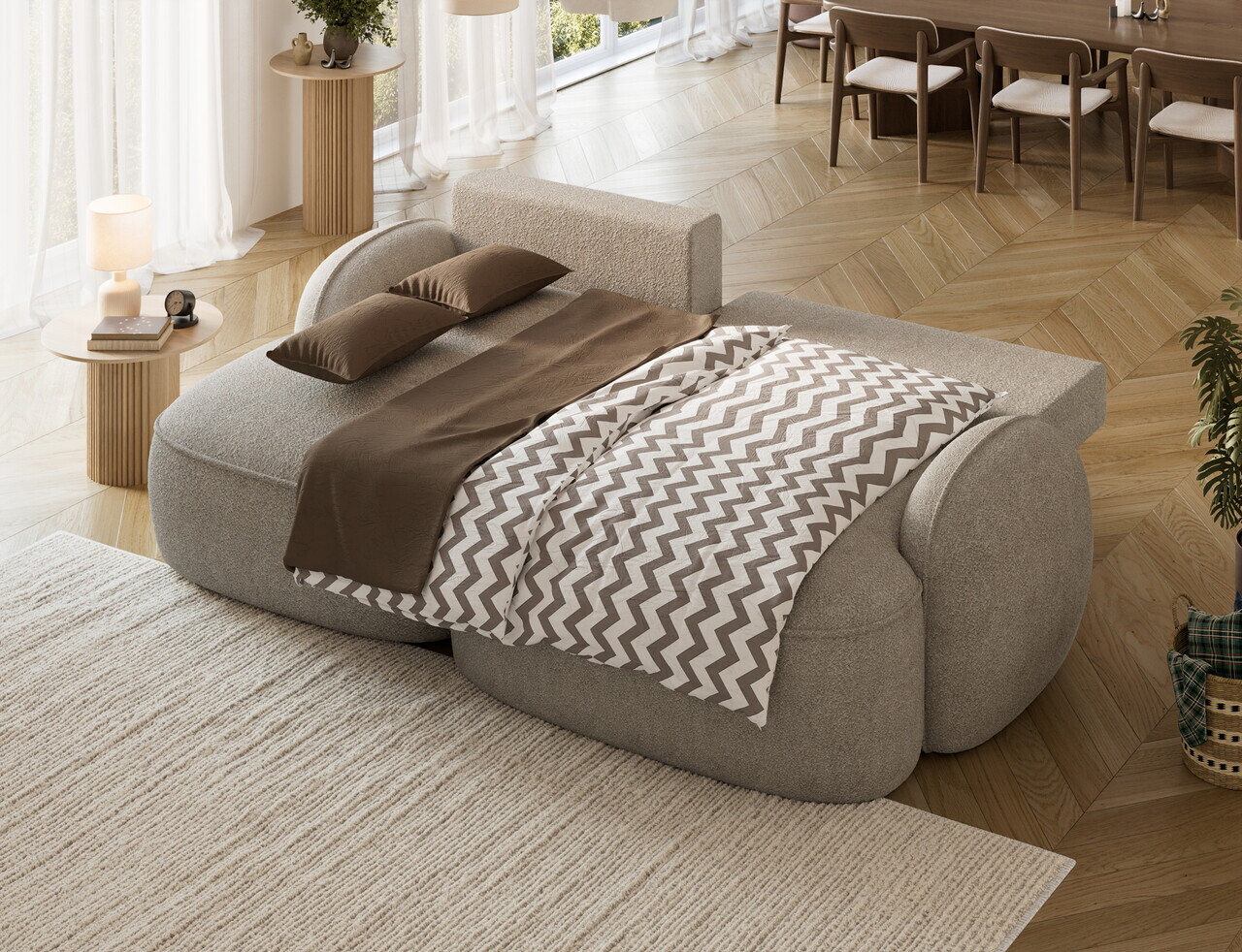 Coltar extensibil stanga 3 locuri ELTAP, Tesalia, 240x150x93 cm, lemn/tesatura boucle, bej inchis — imaginea 6