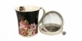 Cana cu infuzor Vintage Flowers, Duo, 330 ml, portelan, negru