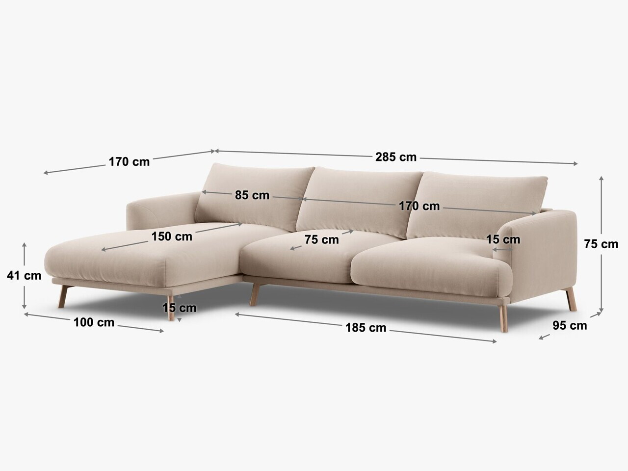 Coltar stanga 4 locuri, Naomi, Micadoni Home, 285x170x75 cm, tesatura structurata, cappuccino — imaginea 2