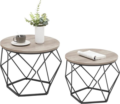 Set 2 masute de cafea, Vasagle, Vintage Flair, blat detasabil, 50x40 cm/40x36 cm, PAL/otel, gri/negru