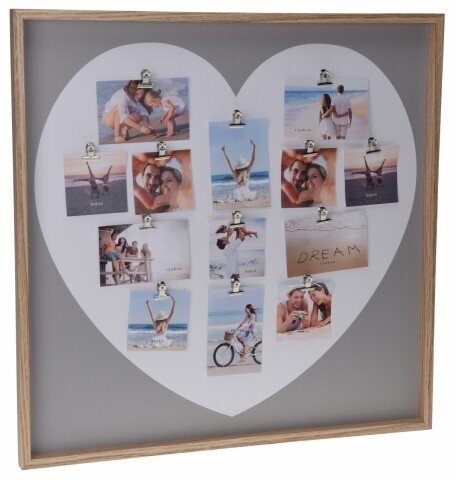 Rama foto Heart, 13 fotografii, 58 x 58 cm, MDF, natur/gri/alb