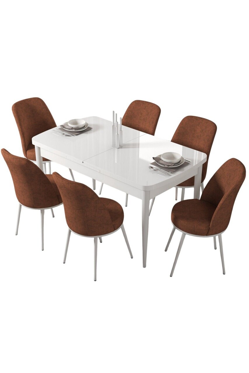 Set masa extensibila si scaune (7 piese), Hanah Home, Via, Alb / Teracotă — imaginea 2