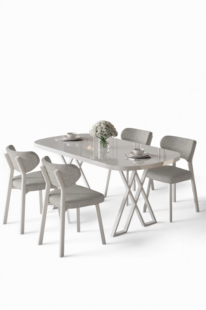 Set masă și scaune (5 bucăți), Hanah Home, Axton, Alb/Gri - view 2