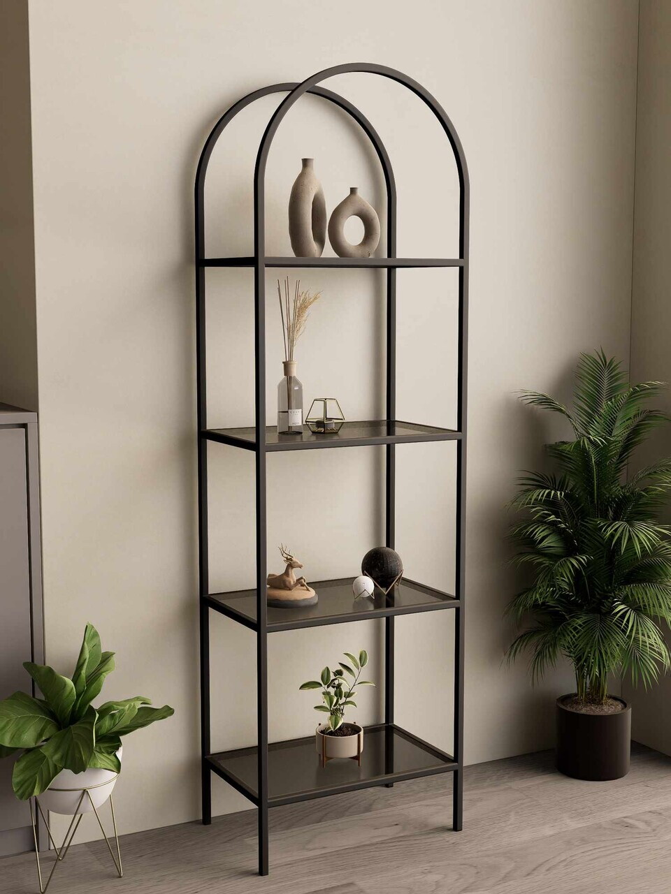 Corp biblioteca, Hanah Home, İdil, 47x158x30 cm, Negru / Fume — imaginea 2