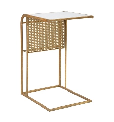 Masuta de cafea cu suport reviste, Mauro Ferretti, 46x35x65 cm, fier/marmura, auriu/alb 46x35x65